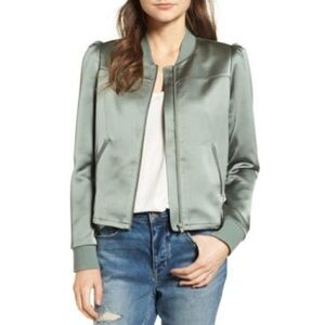 Hinge by Nordstrom Olive Green Satin Moto Jacket Size XS